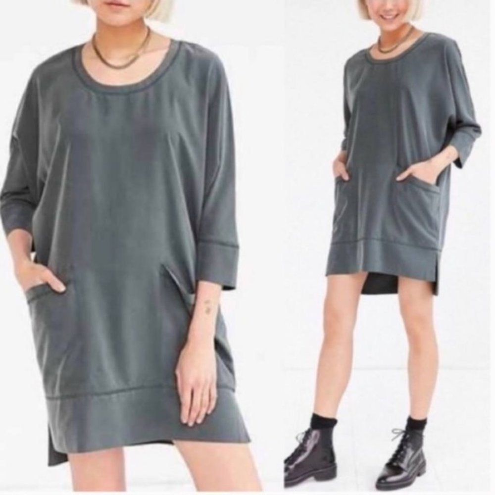 NEW Silence + Noise Women's Lagenlook Loose Fit Tunic Dress Modal Pockets P4548